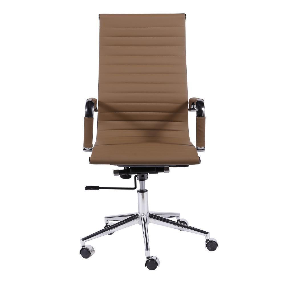 Cadeira Giratória Alta Office Esteirinha Em Pu Caramelo Base Rodízio Cromado - 3