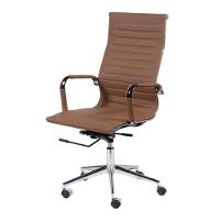 Cadeira Giratória Alta Office Esteirinha Em Pu Caramelo Base Rodízio Cromado - 1