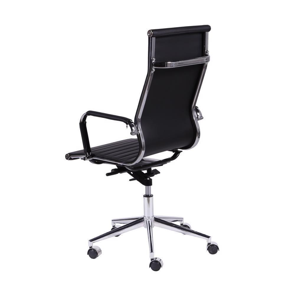 Cadeira Giratória Alta Office Esteirinha Em Pu Preto Base Rodízio Cromado - 5