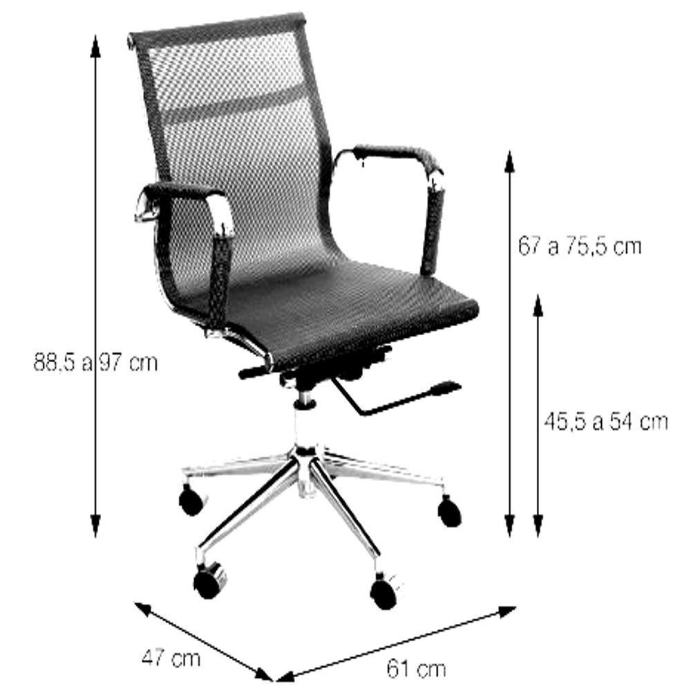 Cadeira Giratória Baixa Office Tela Preto Base Rodízio Cromado - 3