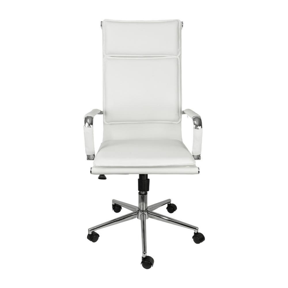 Cadeira Giratória Alta Office Soft Em Pu Branca Base Rodízio Cromado - 4