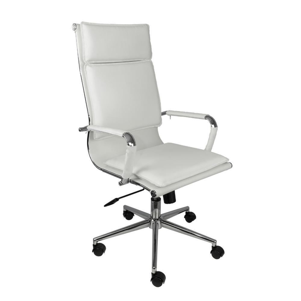 Cadeira Giratória Alta Office Soft Em Pu Branca Base Rodízio Cromado - 5