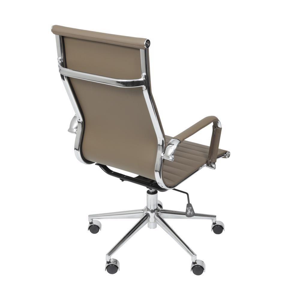 Cadeira Giratória Alta Office Esteirinha Em Pu Fendi Base Rodízio Cromado - 3