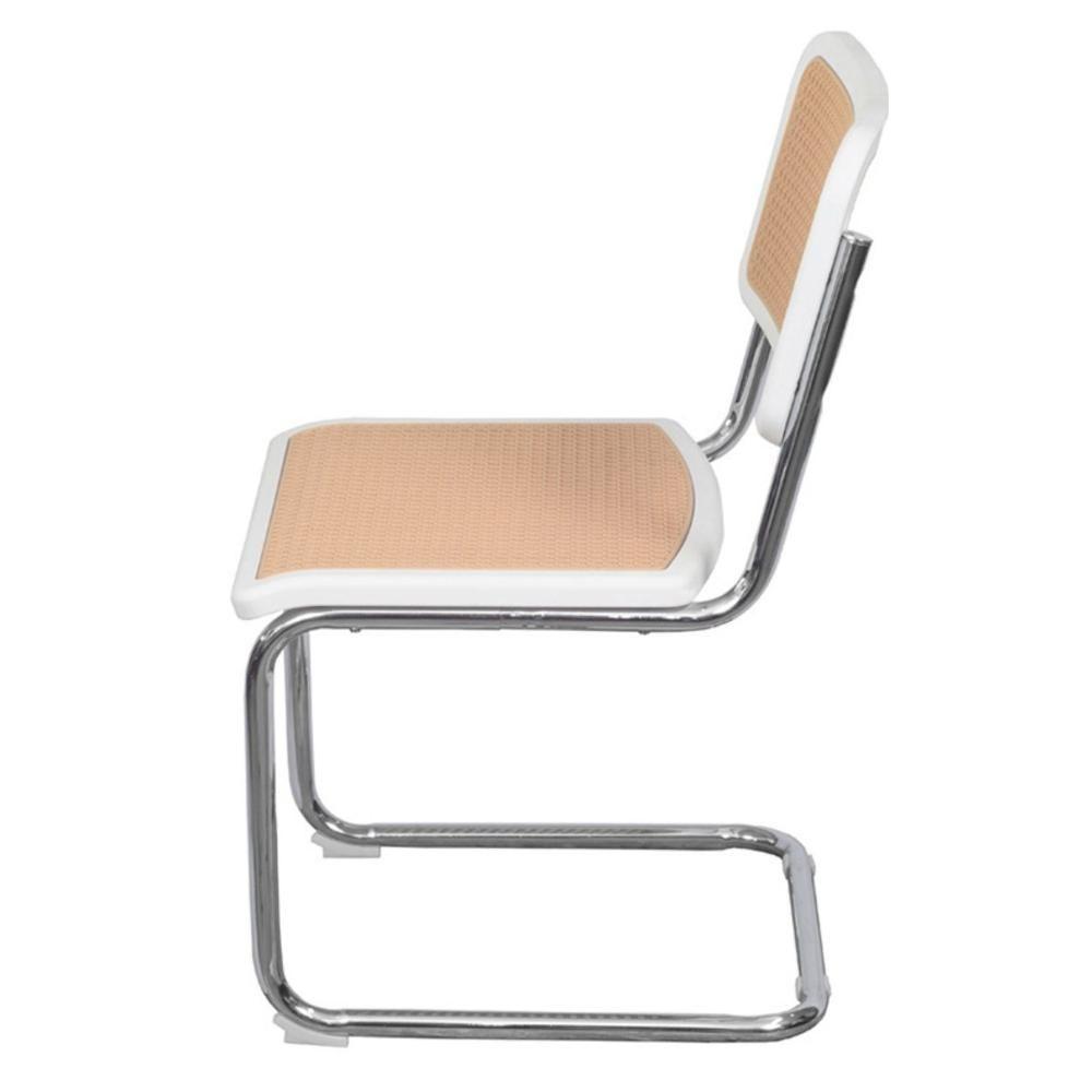 Cadeira Cesca Polipropileno Branco Simulando Palha Bege Base Fixa Cromada - 2