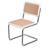 Cadeira Cesca Polipropileno Branco Simulando Palha Bege Base Fixa Cromada - 1