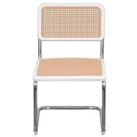 Cadeira Cesca Polipropileno Branco Simulando Palha Bege Base Fixa Cromada - 4