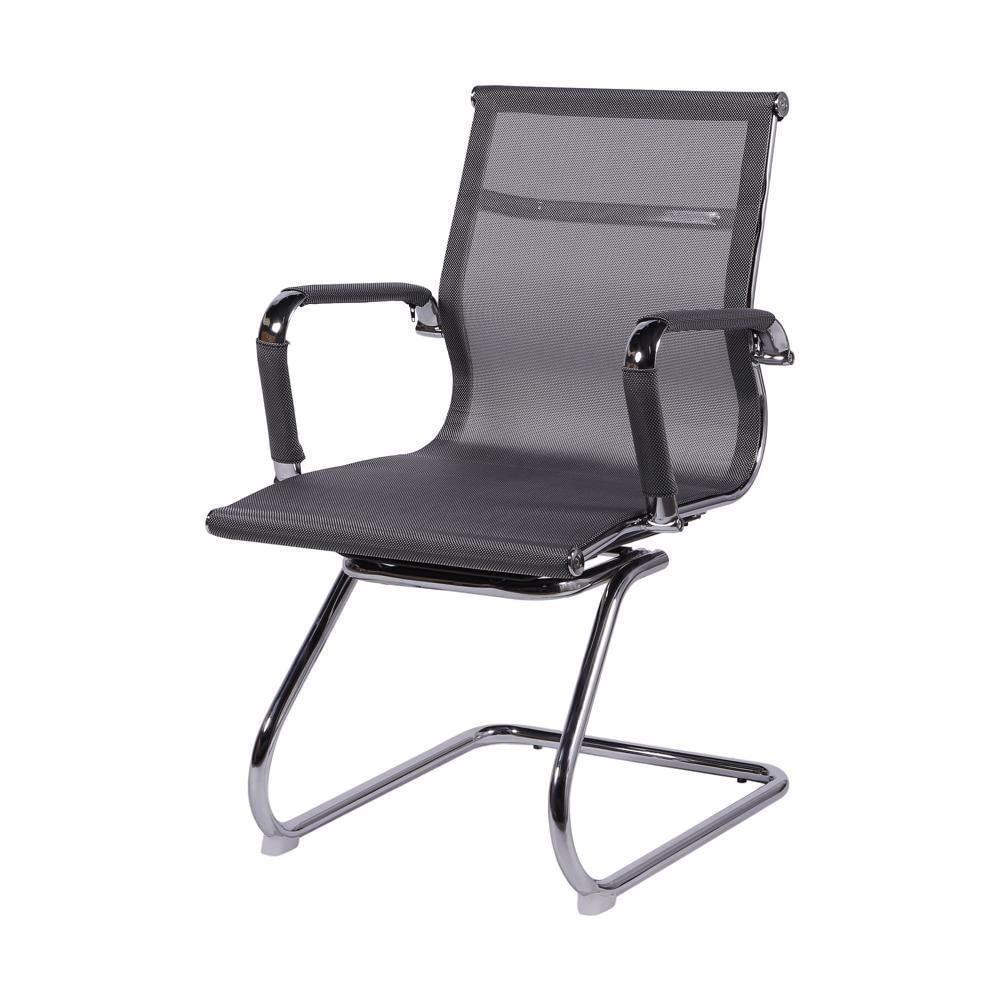 Cadeira Office Tela Cinza Base Fixa Cromada - 1