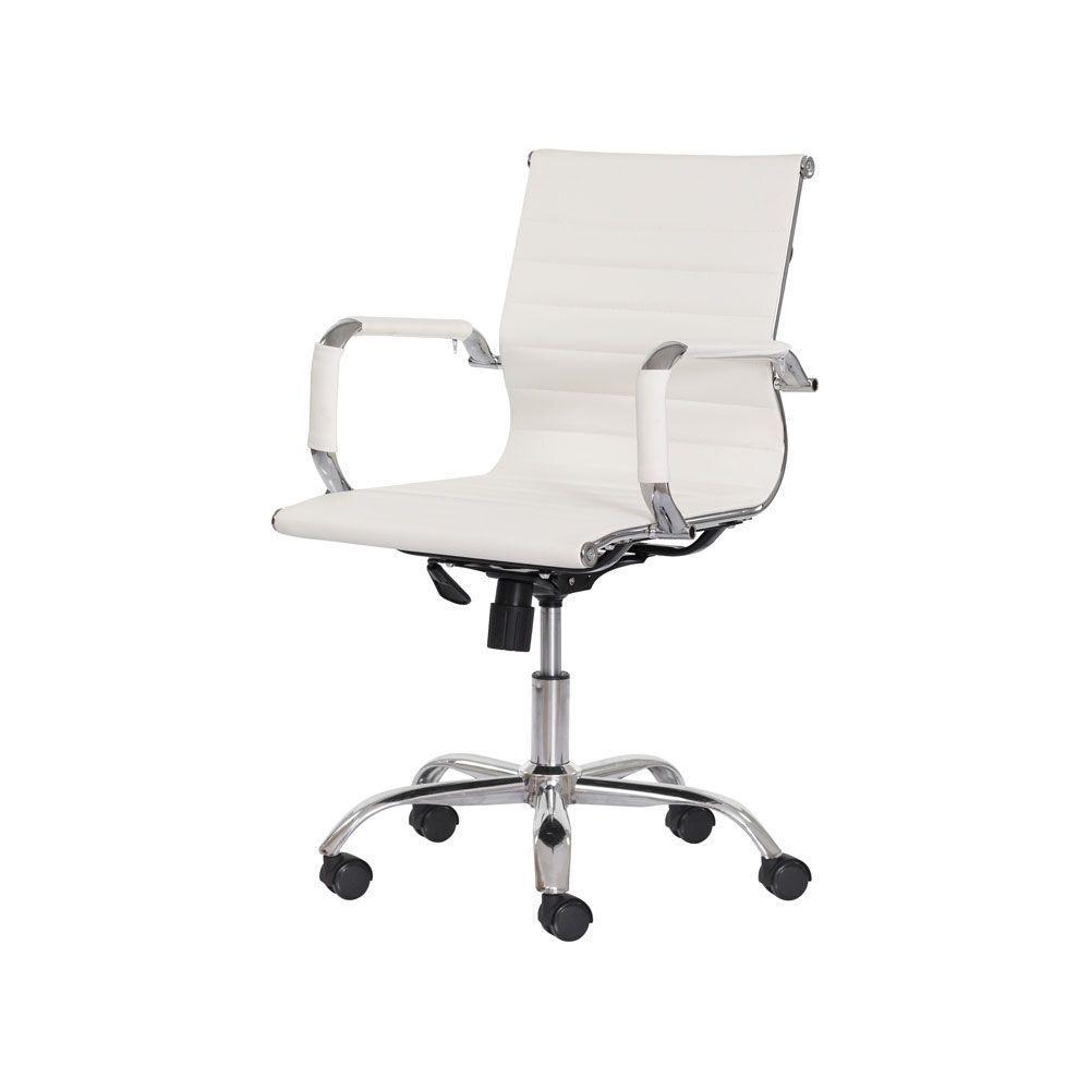 Cadeira Escritório Branca Base Giratória Cromada Ajustável - 1