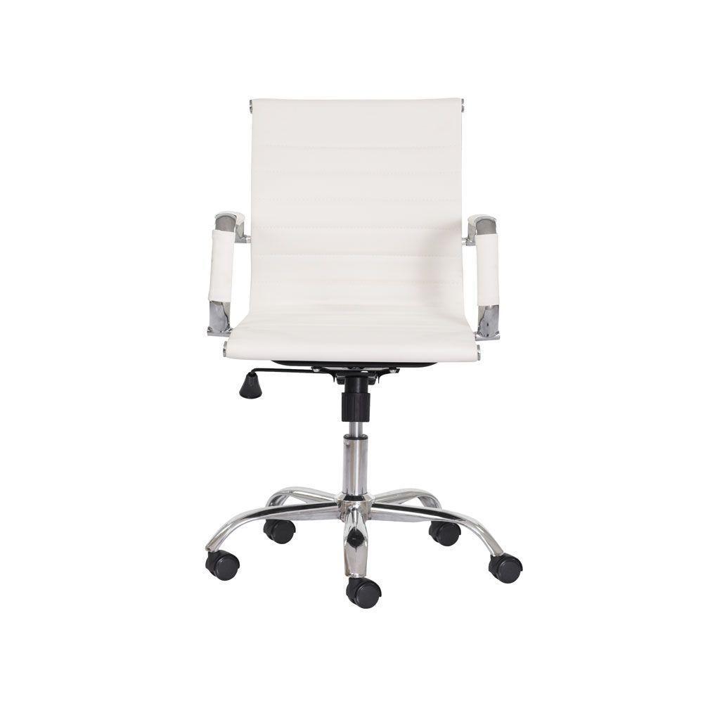 Cadeira Escritório Branca Base Giratória Cromada Ajustável - 2