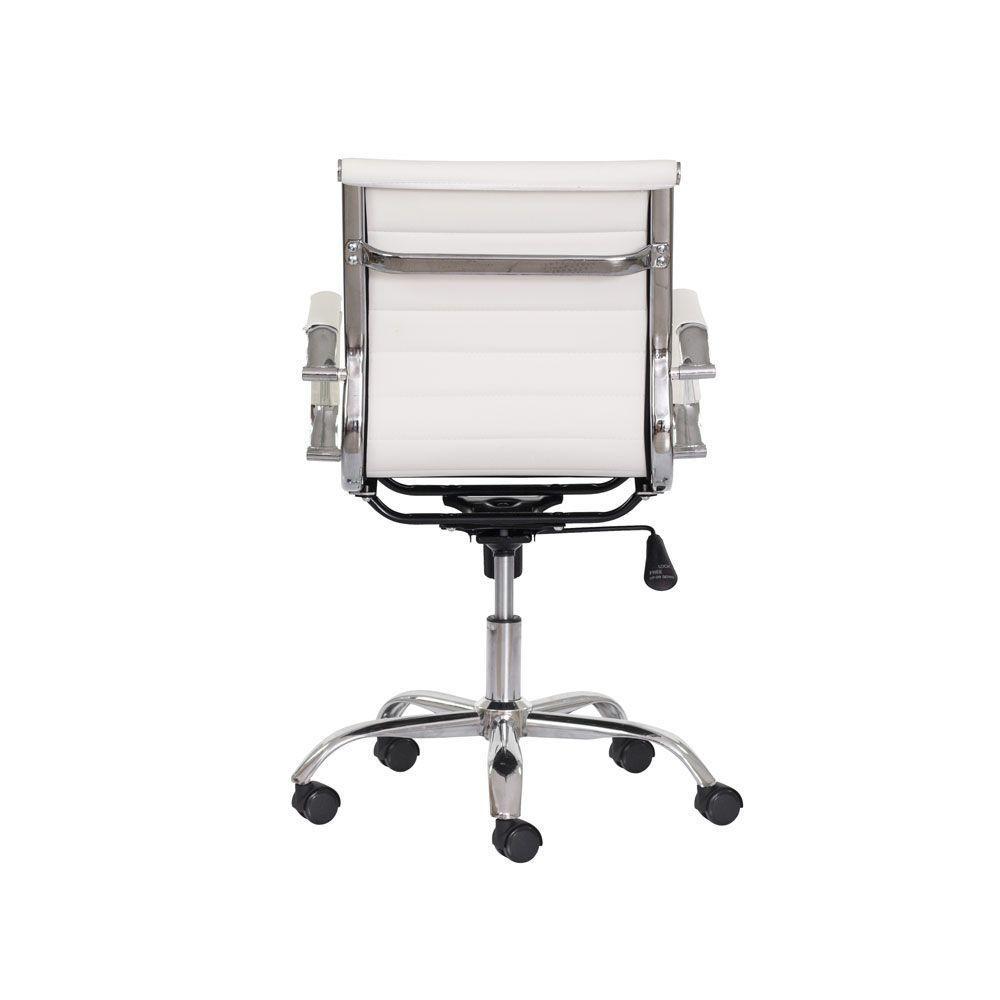 Cadeira Escritório Branca Base Giratória Cromada Ajustável - 4