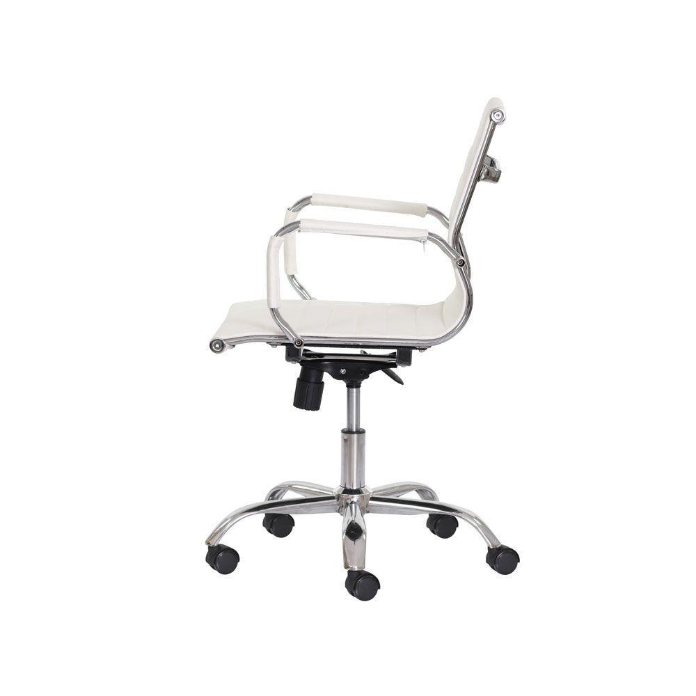 Cadeira Escritório Branca Base Giratória Cromada Ajustável - 5