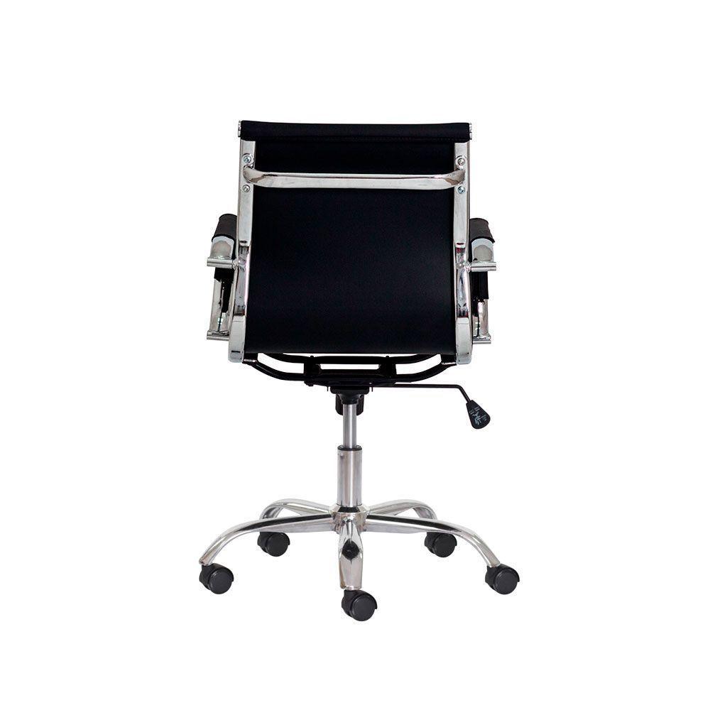 Cadeira Escritório Pu Preta Base Giratória Cromada Ajustável - 5