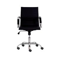 Cadeira Escritório Pu Preta Base Giratória Cromada Ajustável