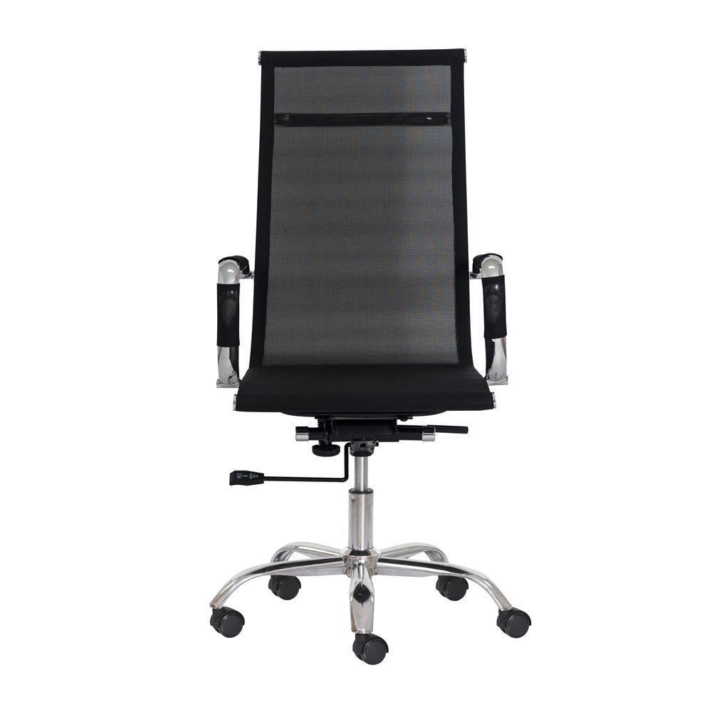 Cadeira Escritório Presidente Preta Base Giratória Cromada - 5