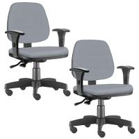 Kit 02 Cadeiras Job L02 Escritório Couro Sintético Cinza - 1