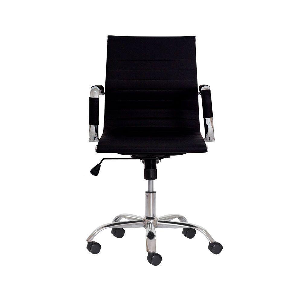 Kit 2 Cadeiras Escritório Stripes Diretor Pu Preta Base Giratória Cromada Altura Ajustável - 5