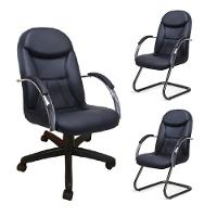 Kit 3 Cadeiras Escritório Day Pretas 1 Giratória E 2 Fixas - 1