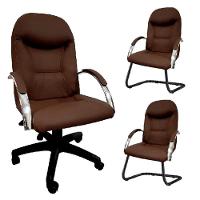Kit 3 Cadeiras Escritório Day Marrom 1 Giratória E 2 Fixas - 1