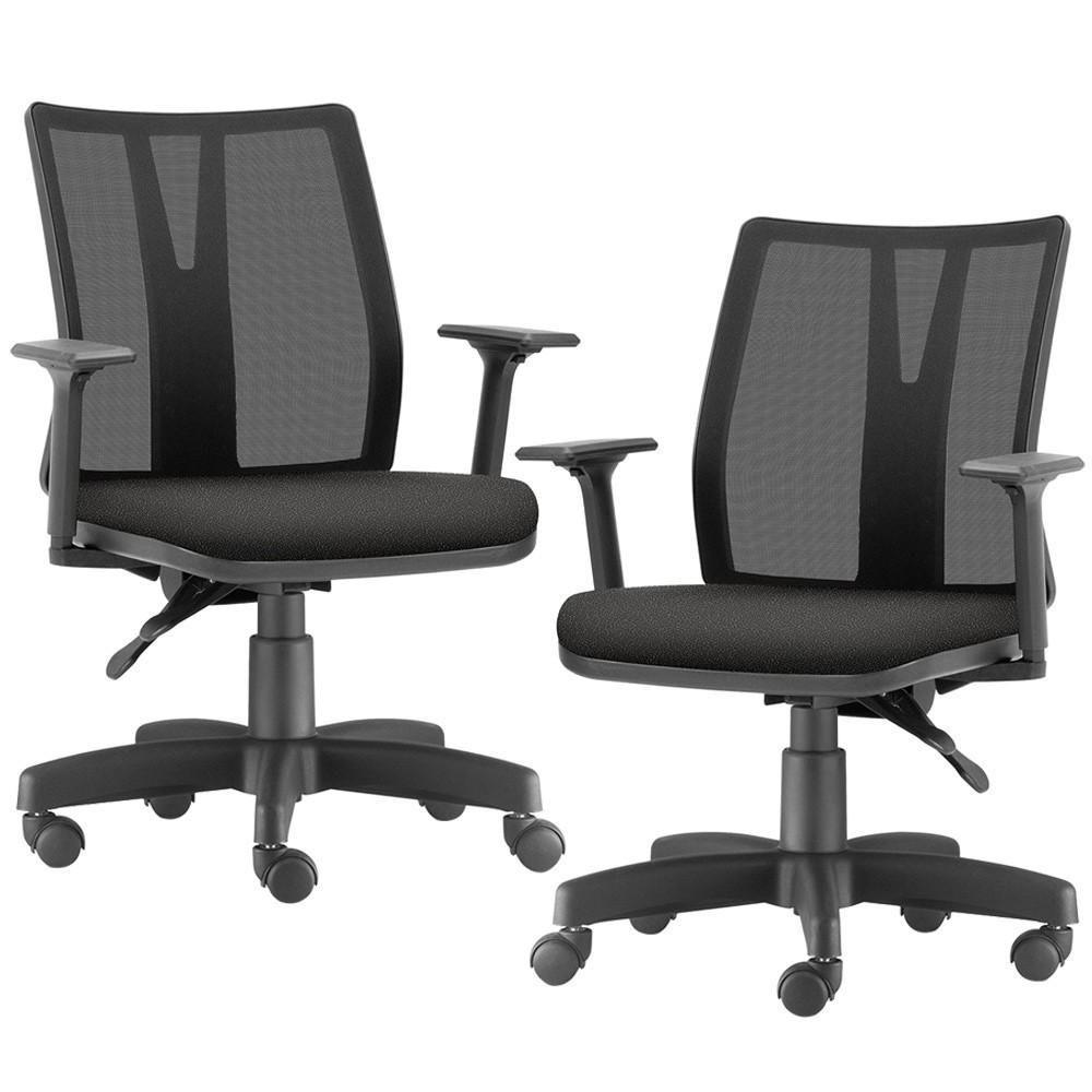 Kit 02 Cadeiras Escritório Addit F02 Crepe Preto - 1