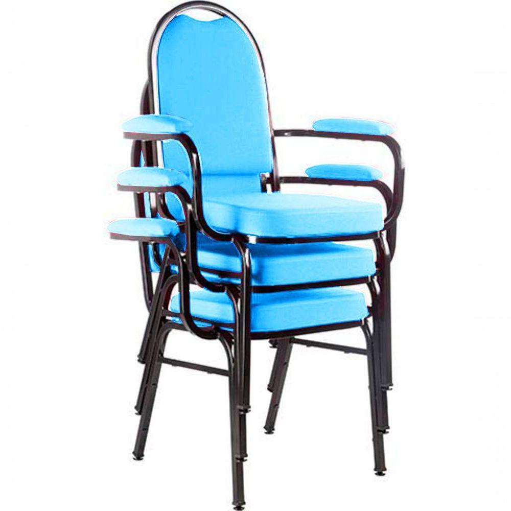 Kit Com 3 Cadeiras Para Auditório Linha Hotel Azul - 1
