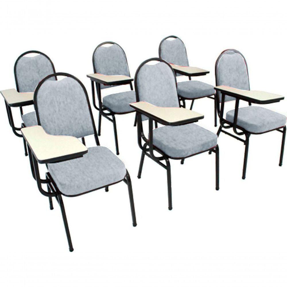 Kit Com 6 Cadeiras Para Auditórios Linha Hotel Cinza - 1