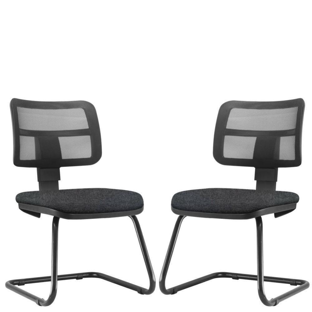 Kit 02 Cadeiras De Escritório Recepção Fixa Zip Chumbo - 1
