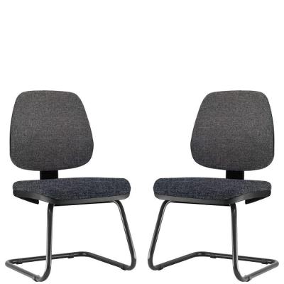 Kit 02 Cadeiras Para Escritório Job L02 Fixa Linho Chumbo