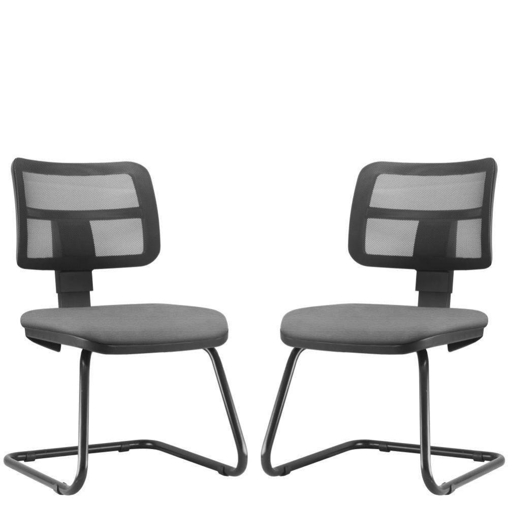 Kit 02 Cadeiras De Escritório Recepção Fixa Zip Crepe Cinza - 1