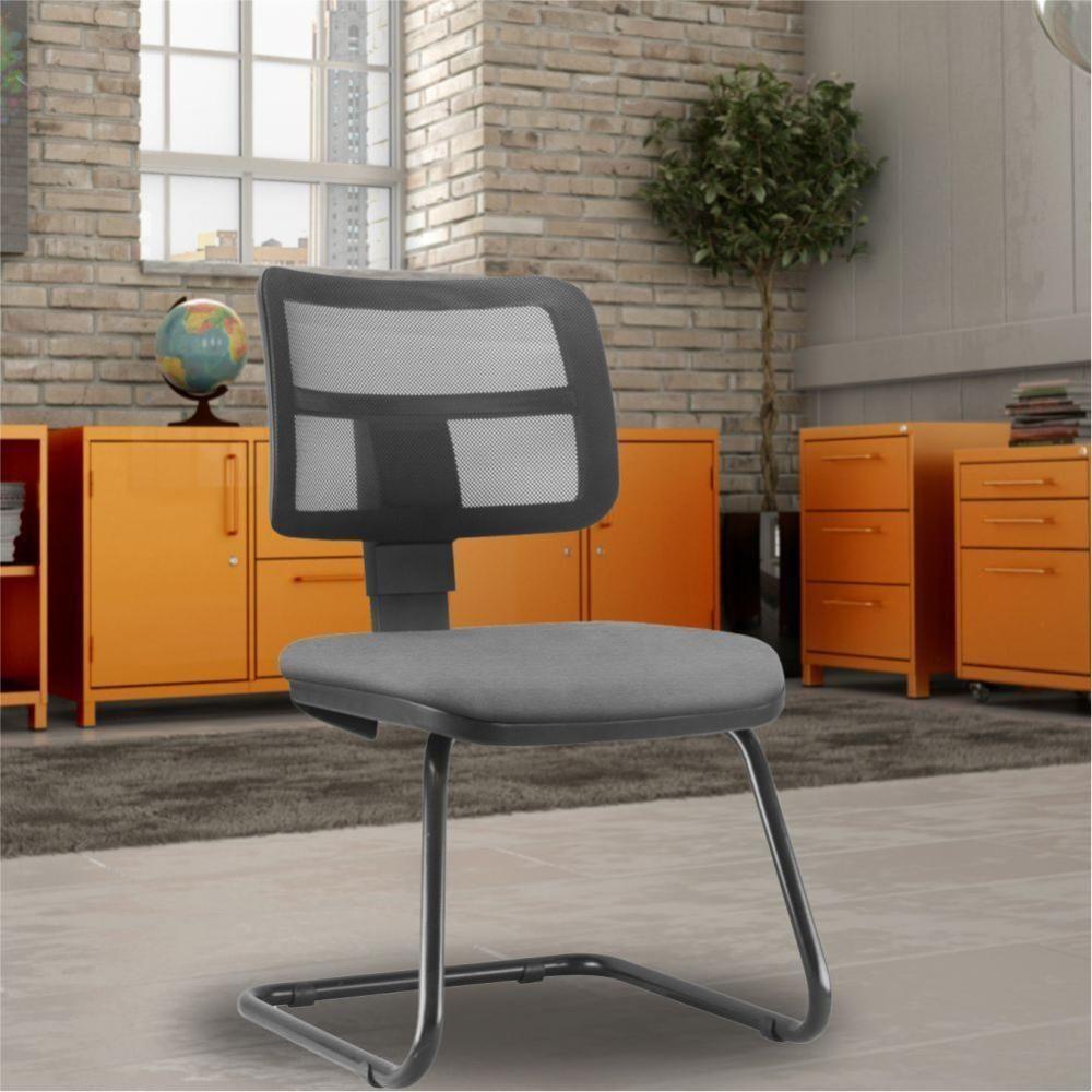 Kit 02 Cadeiras De Escritório Recepção Fixa Zip Crepe Cinza - 6