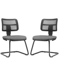 Kit 02 Cadeiras De Escritório Recepção Fixa Zip Crepe Cinza - 1