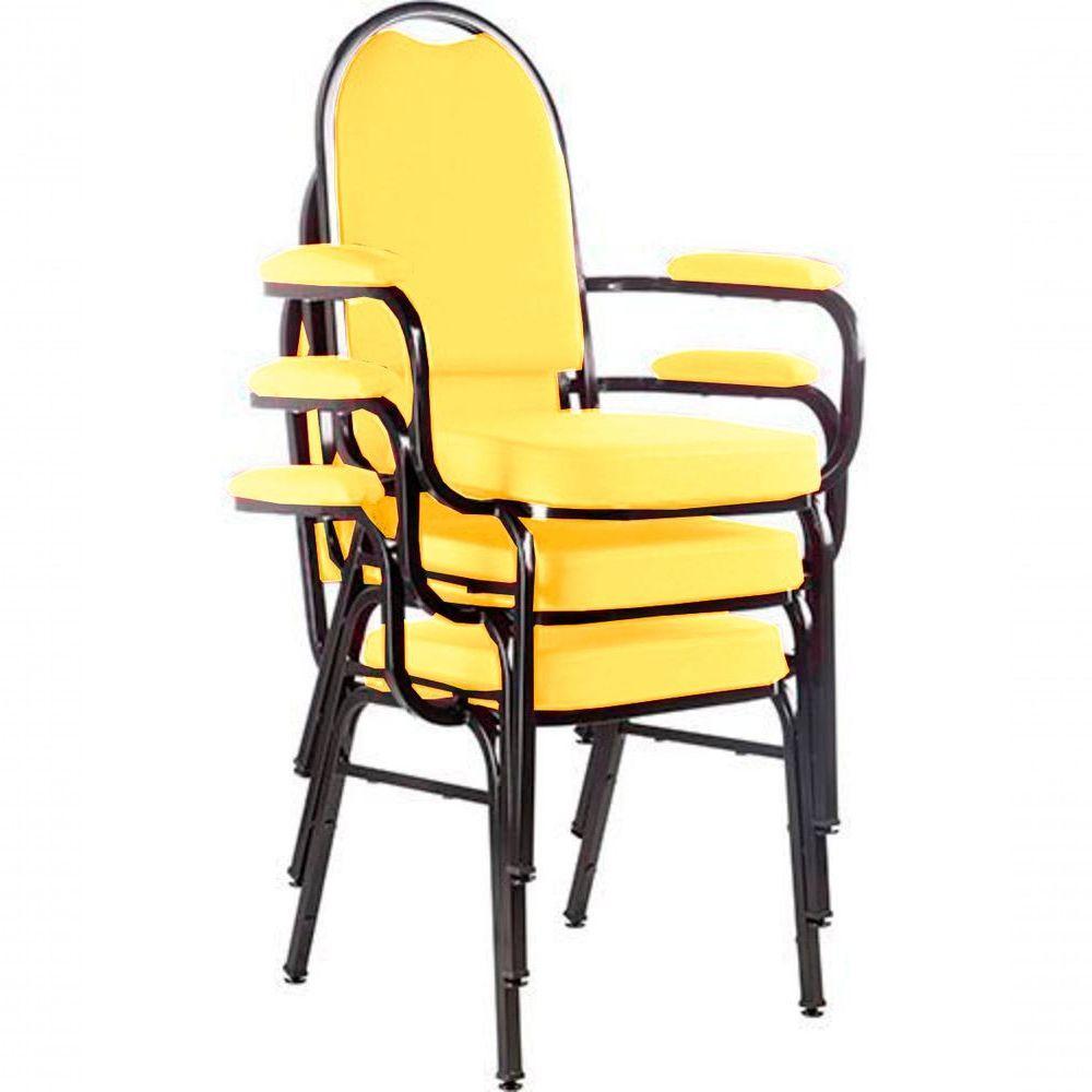 Kit Com 3 Cadeiras Para Auditório Linha Hotel Amarelo - 1