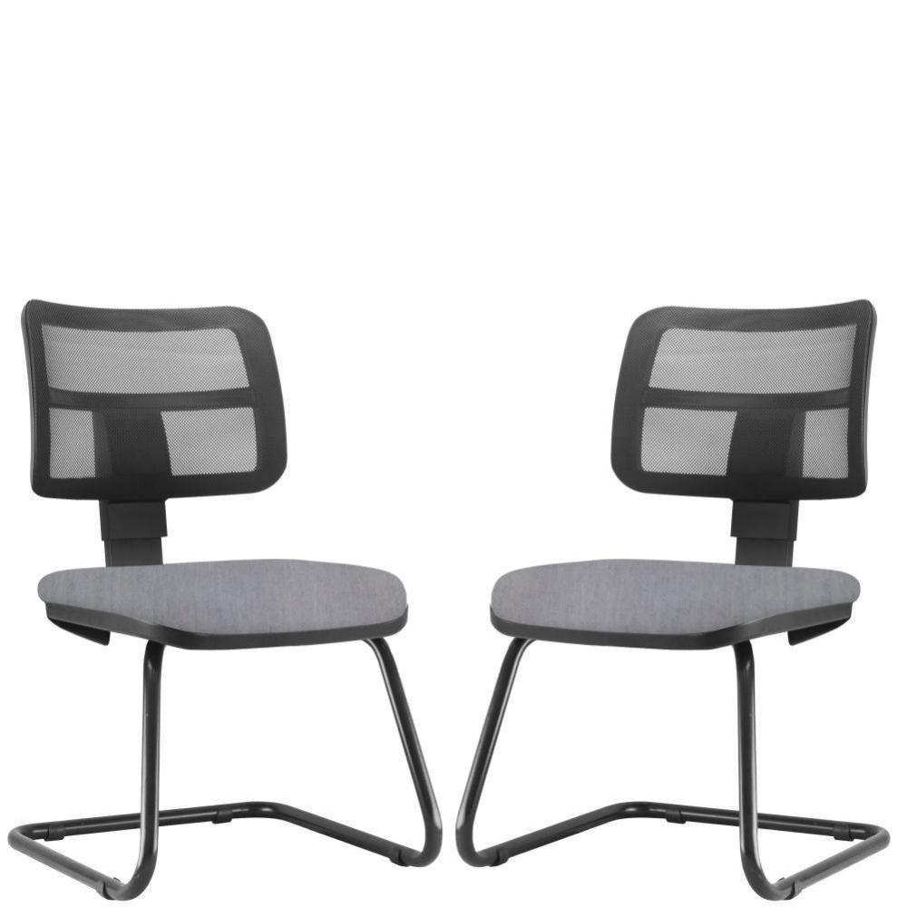 Kit 02 Cadeiras De Escritório Recepção Fixa Zip Linho Cinza - 1