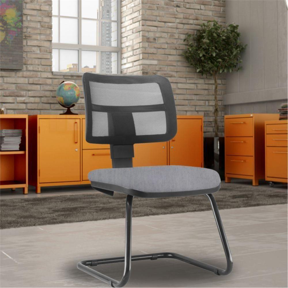 Kit 02 Cadeiras De Escritório Recepção Fixa Zip Linho Cinza - 5