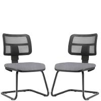 Kit 02 Cadeiras De Escritório Recepção Fixa Zip Linho Cinza - 1