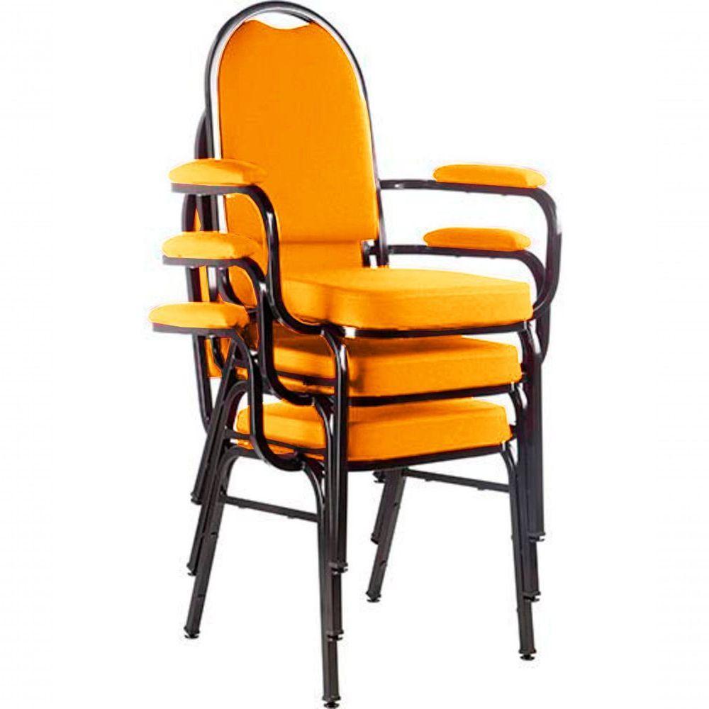 Kit Com 3 Cadeiras Para Auditório Linha Hotel Laranja - 1