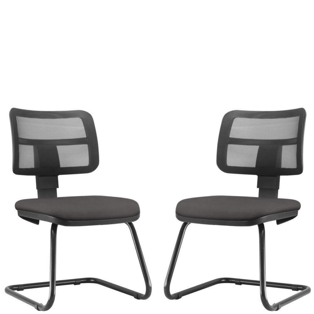 Kit 02 Cadeiras De Escritório Recepção Fixa Zip Marrom - 1