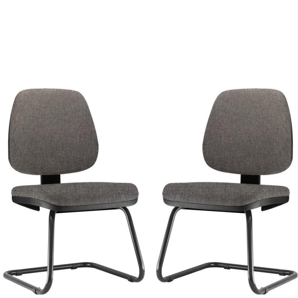 Kit 02 Cadeiras Para Escritório Job Fixa Linho Cinza Escuro - 1