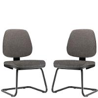 Kit 02 Cadeiras Para Escritório Job Fixa Linho Cinza Escuro - 1