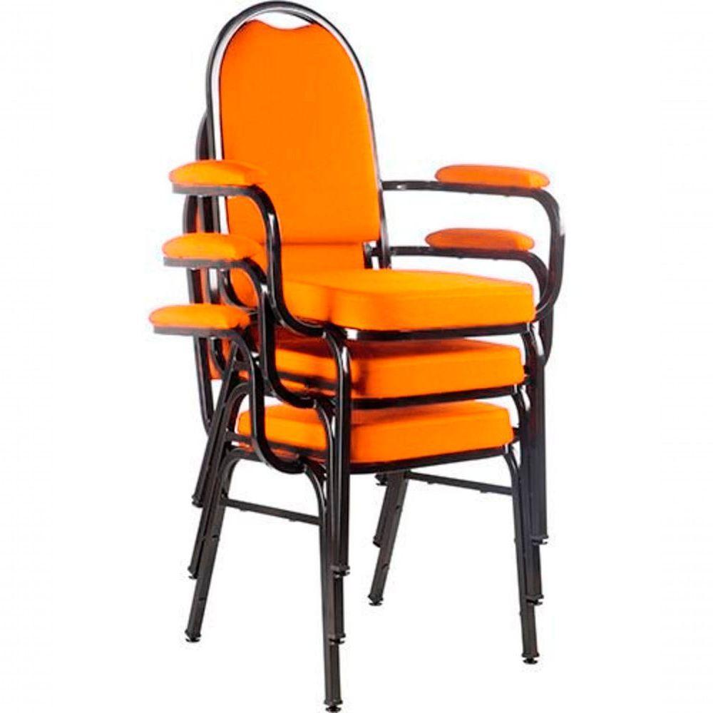 Kit Com 3 Cadeiras Para Auditório Linha Hotel Laranja - 1