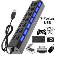 Hub Usb 7 Portas 2.0 Led Indicador 480 Mbps Preto - 1