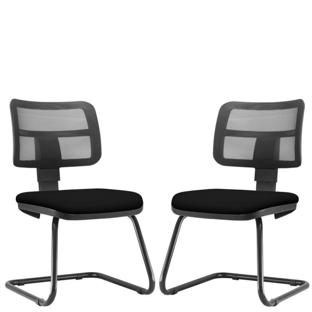Kit 2 Cadeiras De Escritório Recepção Couro Sintético Preto - 1