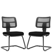 Kit 2 Cadeiras De Escritório Recepção Couro Sintético Preto - 1