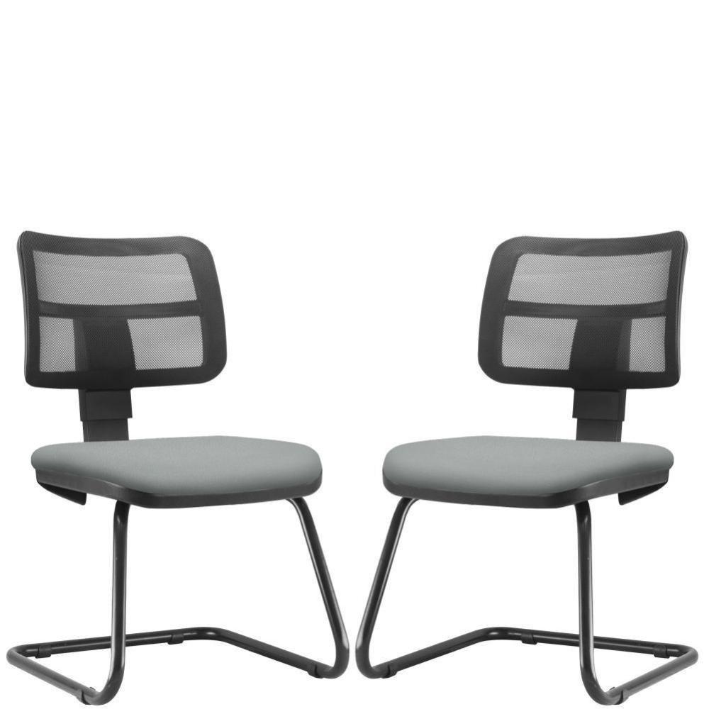 Kit 2 Cadeiras De Escritório Recepção Couro Sintético Cinza - 1
