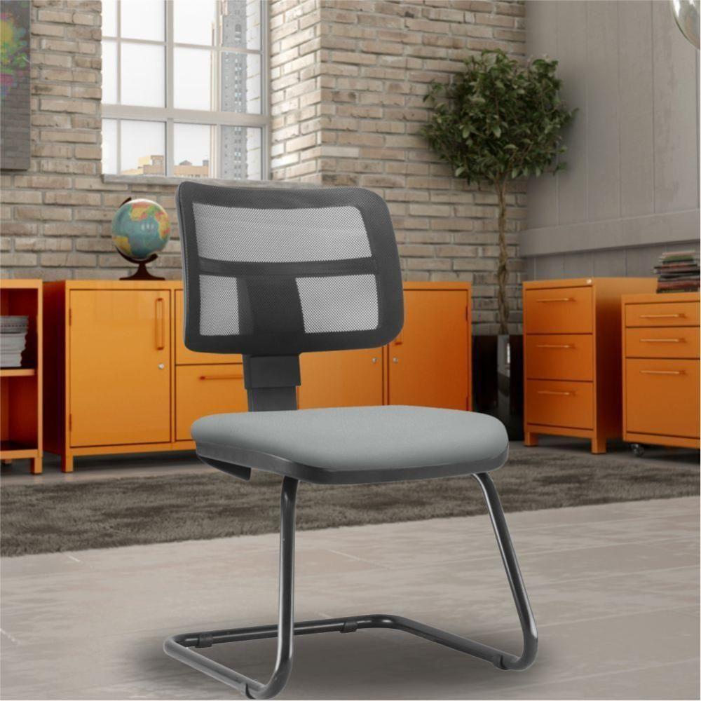 Kit 2 Cadeiras De Escritório Recepção Couro Sintético Cinza - 5