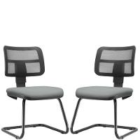 Kit 2 Cadeiras De Escritório Recepção Couro Sintético Cinza - 1