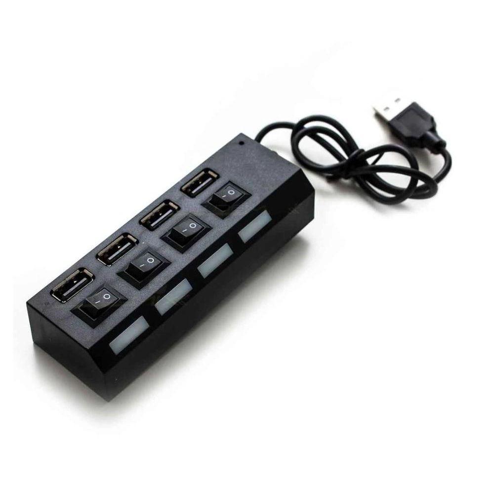 Hub Usb 2.0 com 4 Portas com Chave Power Individual Preto - 1