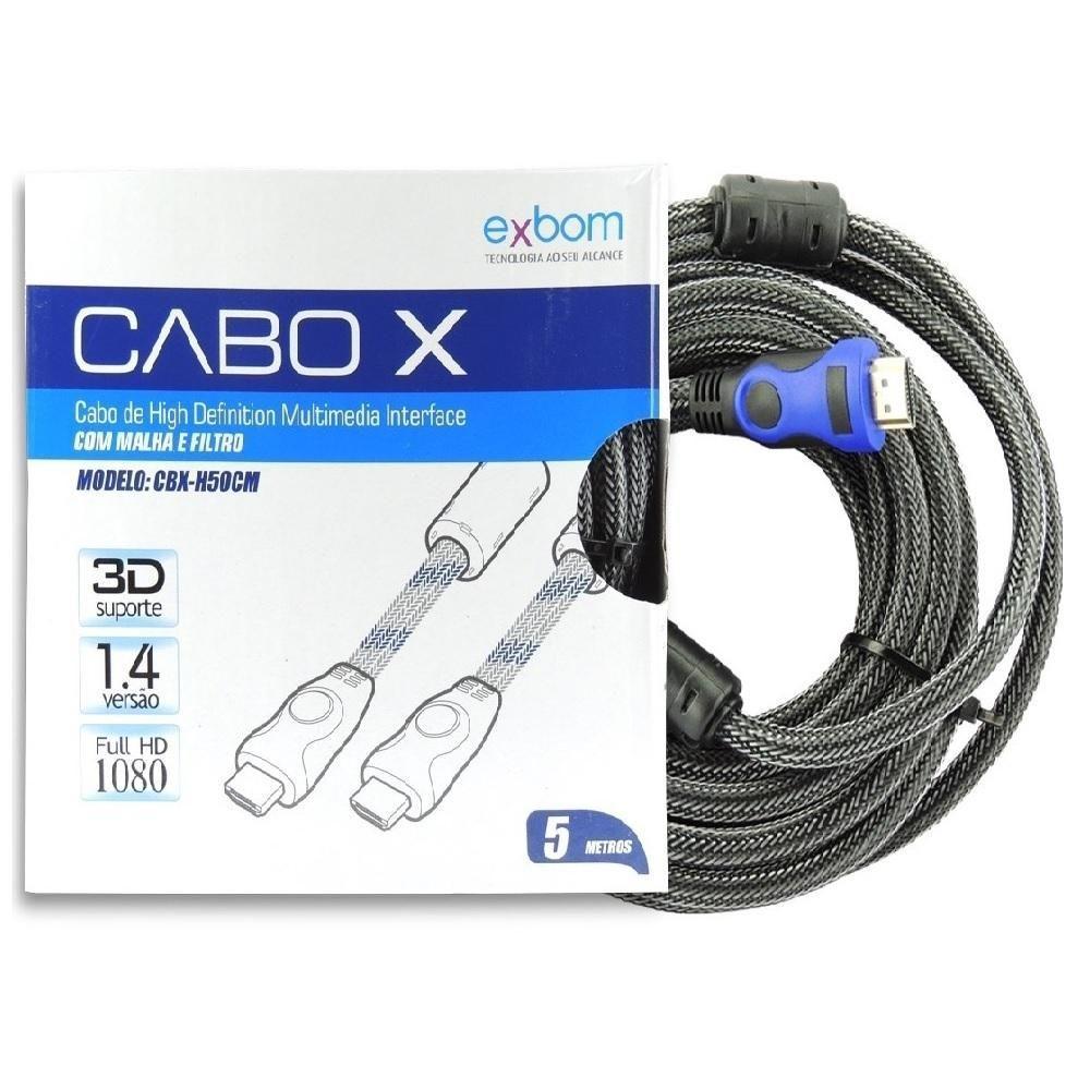 Cabo Hdmi 2.0 4k 1080p Full Hd com Filtro Tv Lcd Led Xbox Ps3 5 Mts - 2