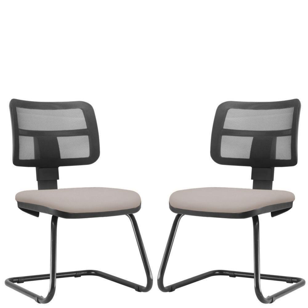 Kit 02 Cadeiras De Escritório Fixa Zip L02 Linho Bege - 1