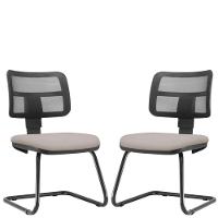 Kit 02 Cadeiras De Escritório Fixa Zip L02 Linho Bege - 1