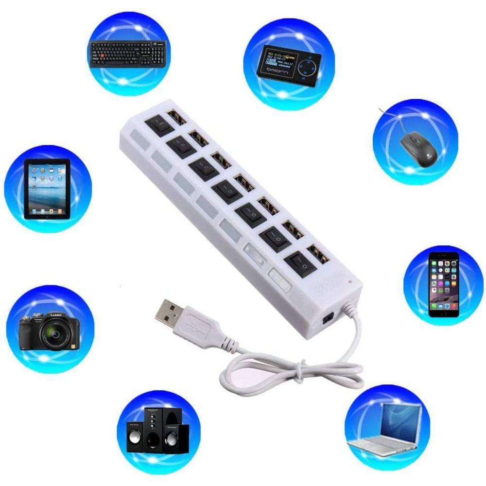 Hub Usb 2.0 Hub De 7 Portas Usb Hub De Dados Portátil, Computador, Casa, Laptop Branco - 1
